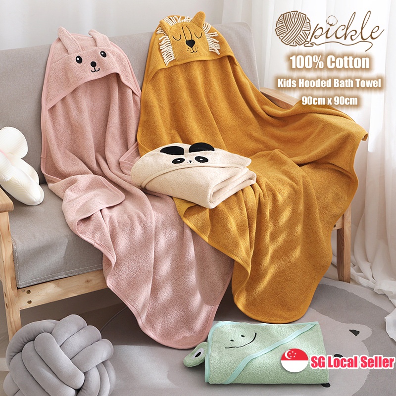 SG Stock 100 Cotton Kids bath towel Baby hooded bath towel kids hooded shower towel 90cm x 90cm Shopee Singapore