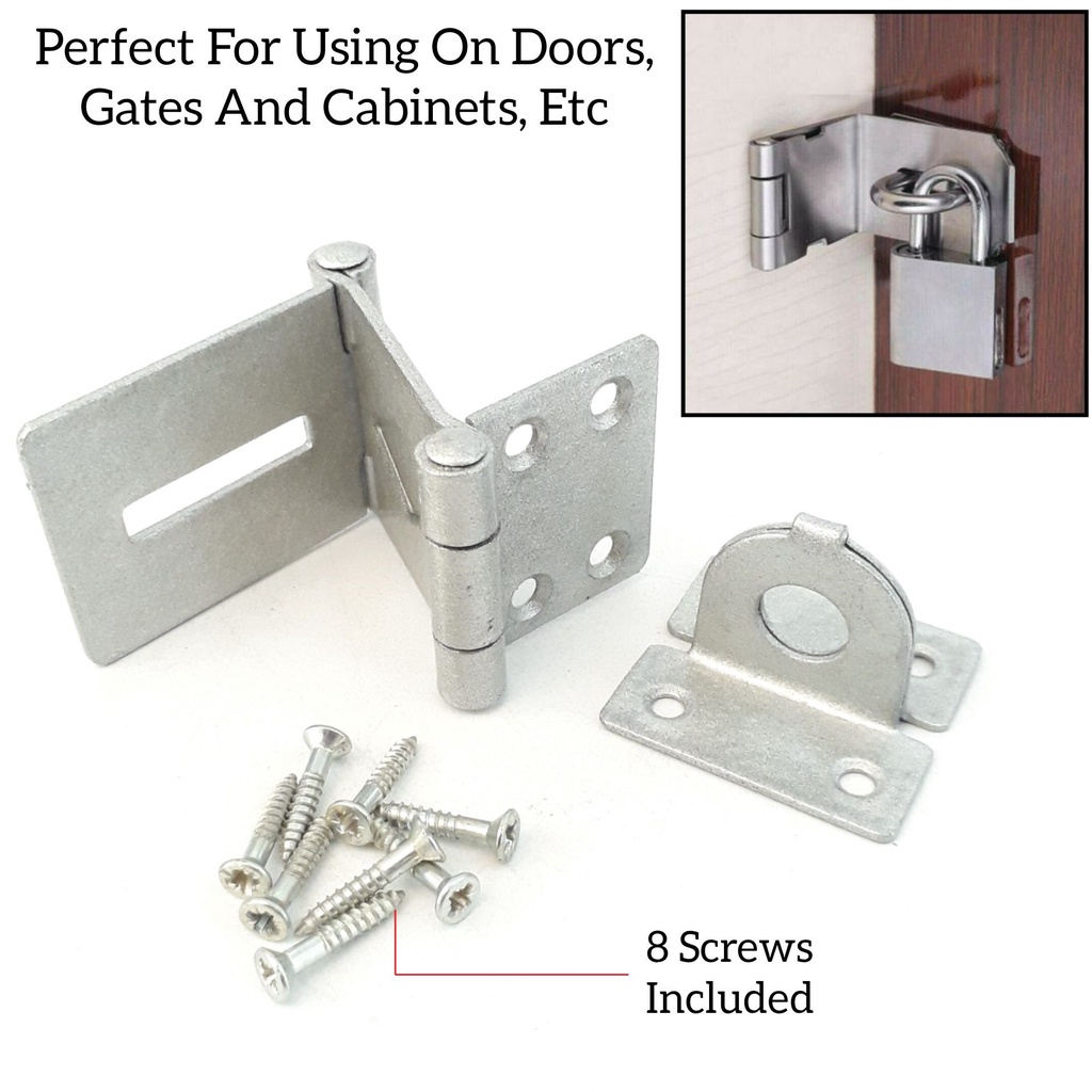 SUPER HEAVY DUTY SOLID STEEL HASP & FOLDABLE STAPLE DOOR LATCH HINGES ...