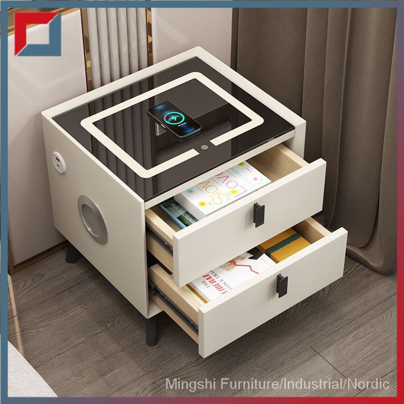 Intelligent bedside table made of solid wood simple and modern ...
