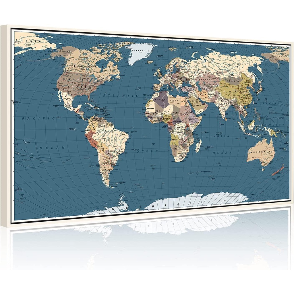 Welmeco Large Office Wall Decoration Detailed World Map Canvas Prints ...