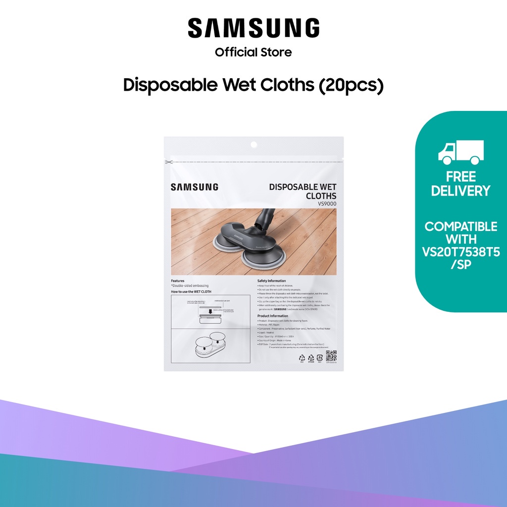 Samsung VCASPA90/GL, Vacuum Accessory, Disposable Wet Clothes (Pack of