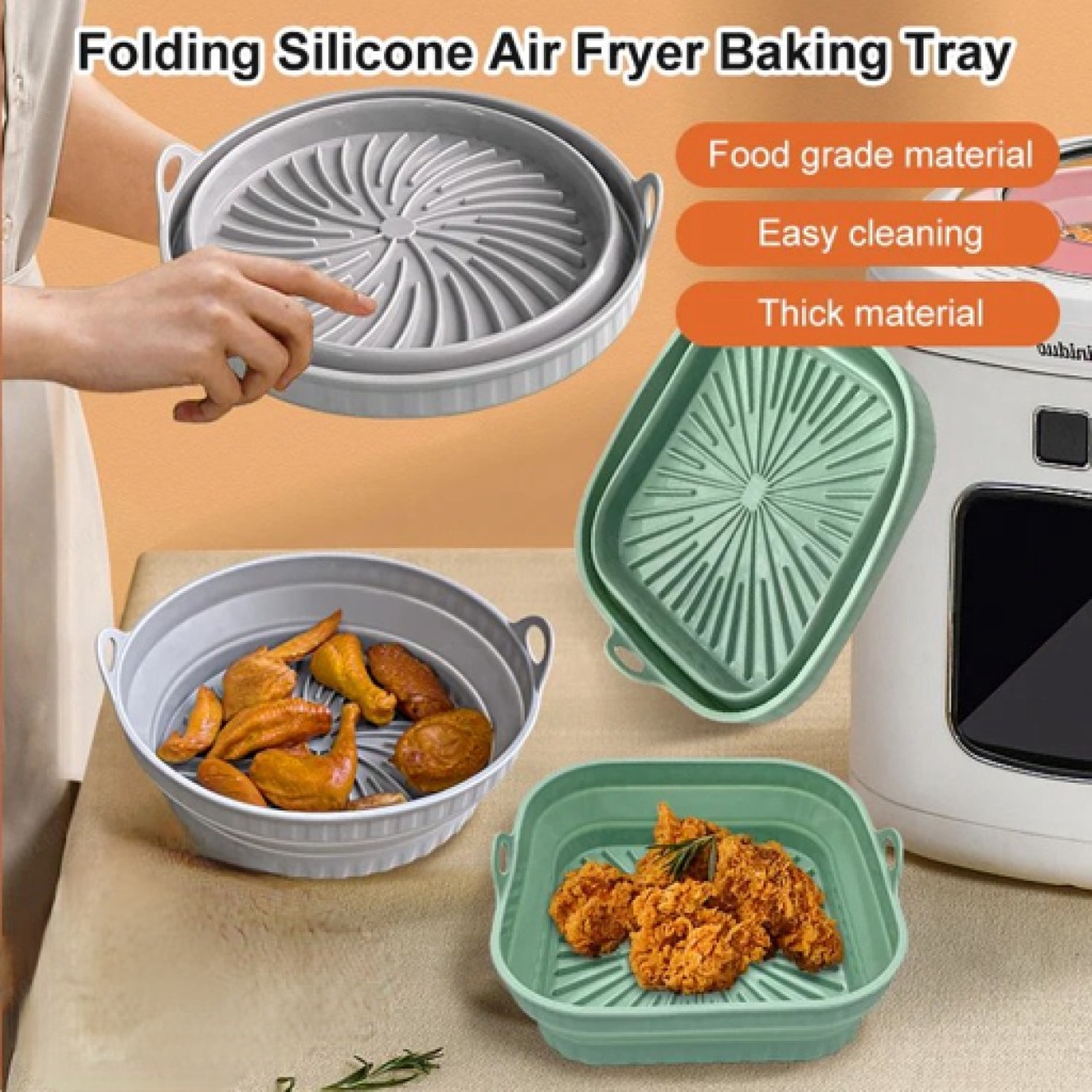 Air Fryer Silicone Baking Tray SquareRound Cake Pan Reusable Pot