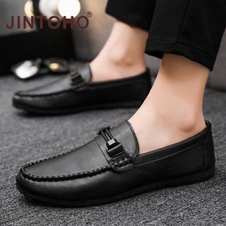 Mens black leather on sale slip on loafers