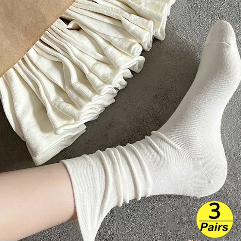 3Pairs Women Cotton Loose No Pilling Socks Knitting Rib Thin Spring