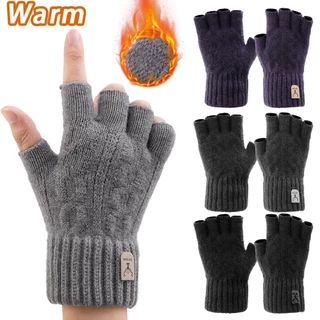 Thermal Knitted Fingerless Gloves Warm Winter Half Finger Gloves for Men  Women