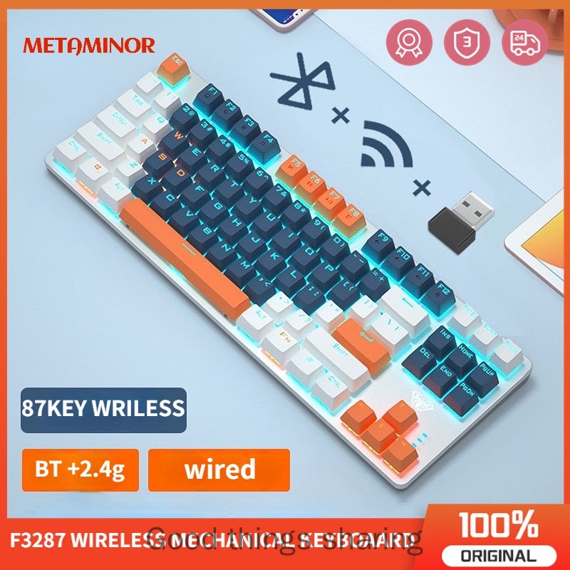 Wireless Keyboard 87 Keys Mechanical Keyboard with LED Blue Backlight 2