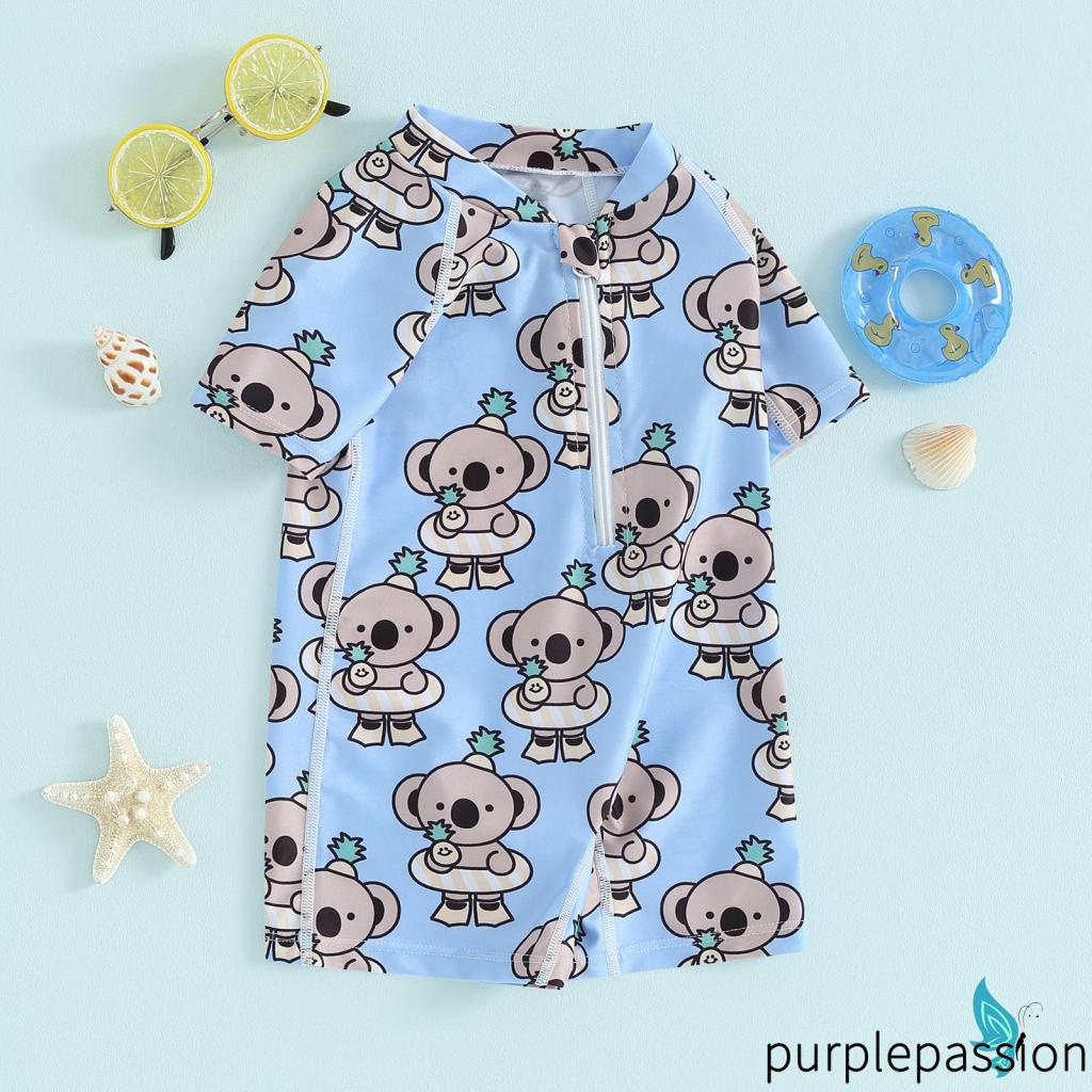 PURPLEPASSIONToddler Girls Boys Rash Guard Swimsuit Rompers Zipper