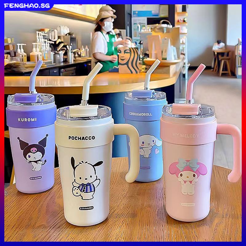 860ml Sanrio Straw Cup With A Handle Stainless Steel Insulated Mug