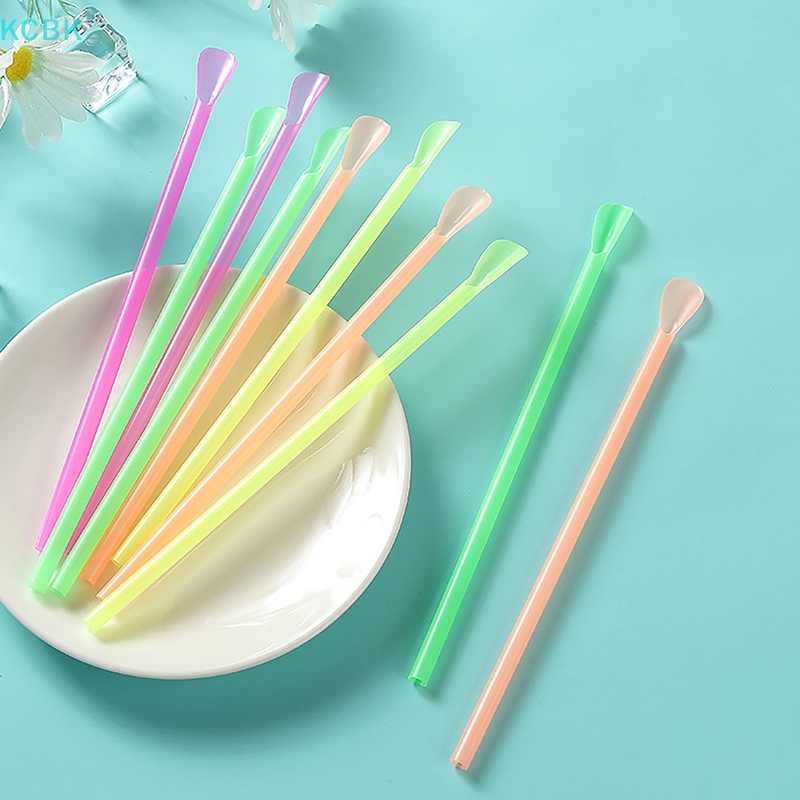 【KC】 100pcs Multicolour Plastic Straws Drinking Straw Spoon Bar Pub