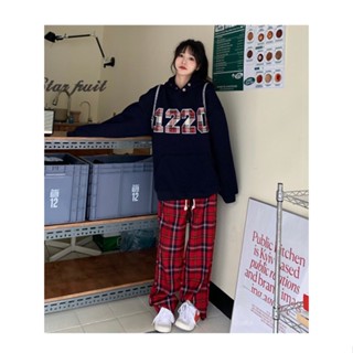 Red plaid hot sale joggers womens