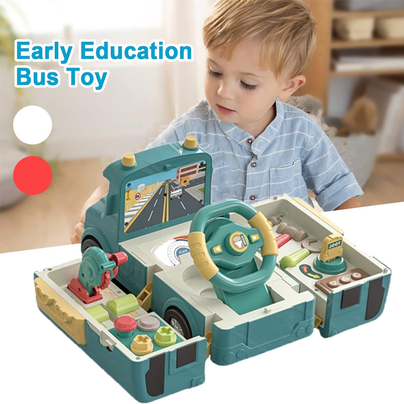Kids Simulation Bus Toy Multi Functional Transformable Steering Wheel ...