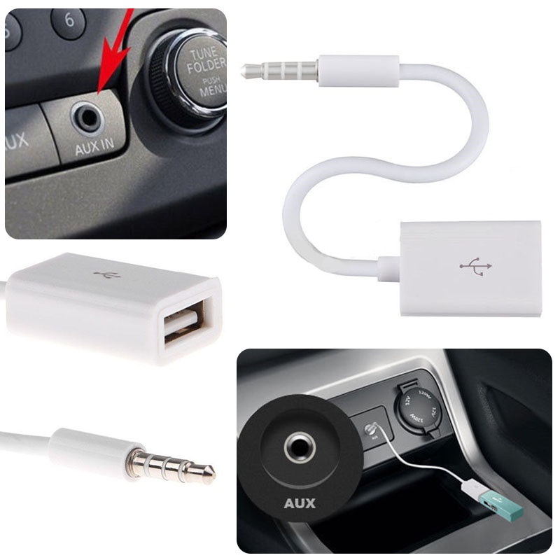 Car 3.5mm Male AUX Audio Plug to USB 2.0 Female Converter Adapter Cable
