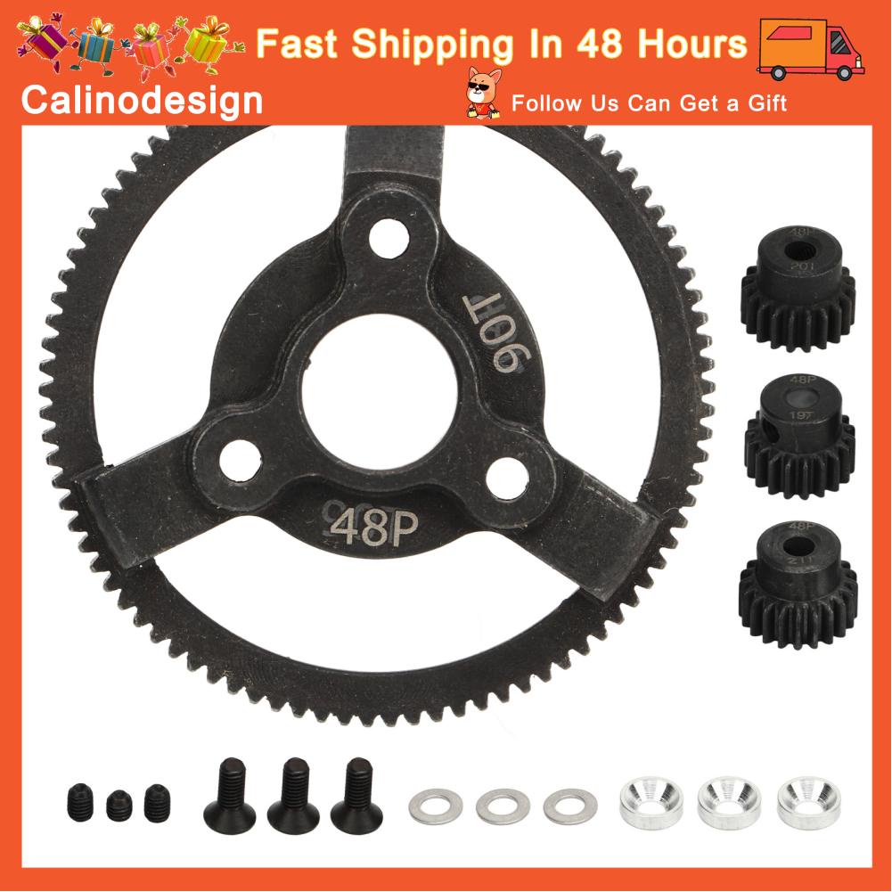 Calinodesign RC Spur Gear Replacement Pinion and Set Black Steel 19T 20T 21T 90T 48P for 2WD 1/