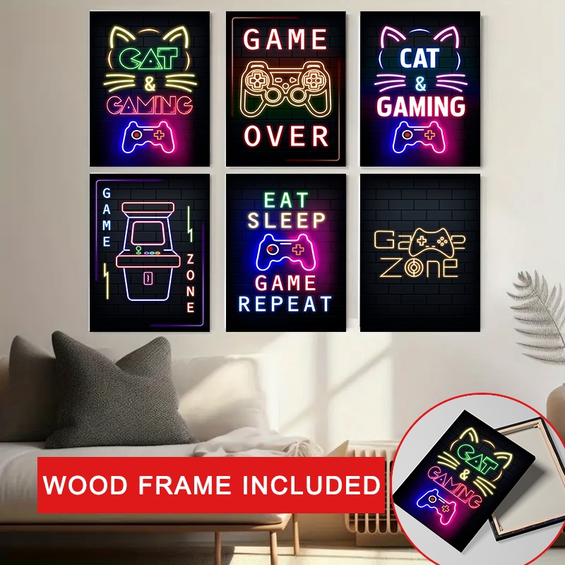 2Pcs Gaming Poster Neon Effect Canvas Print Gaming Wall Art Fashion Funny  Gaming Themed Wall Decoration for Video Game Room Teenager Boys Bedroom  Playroom : : Home