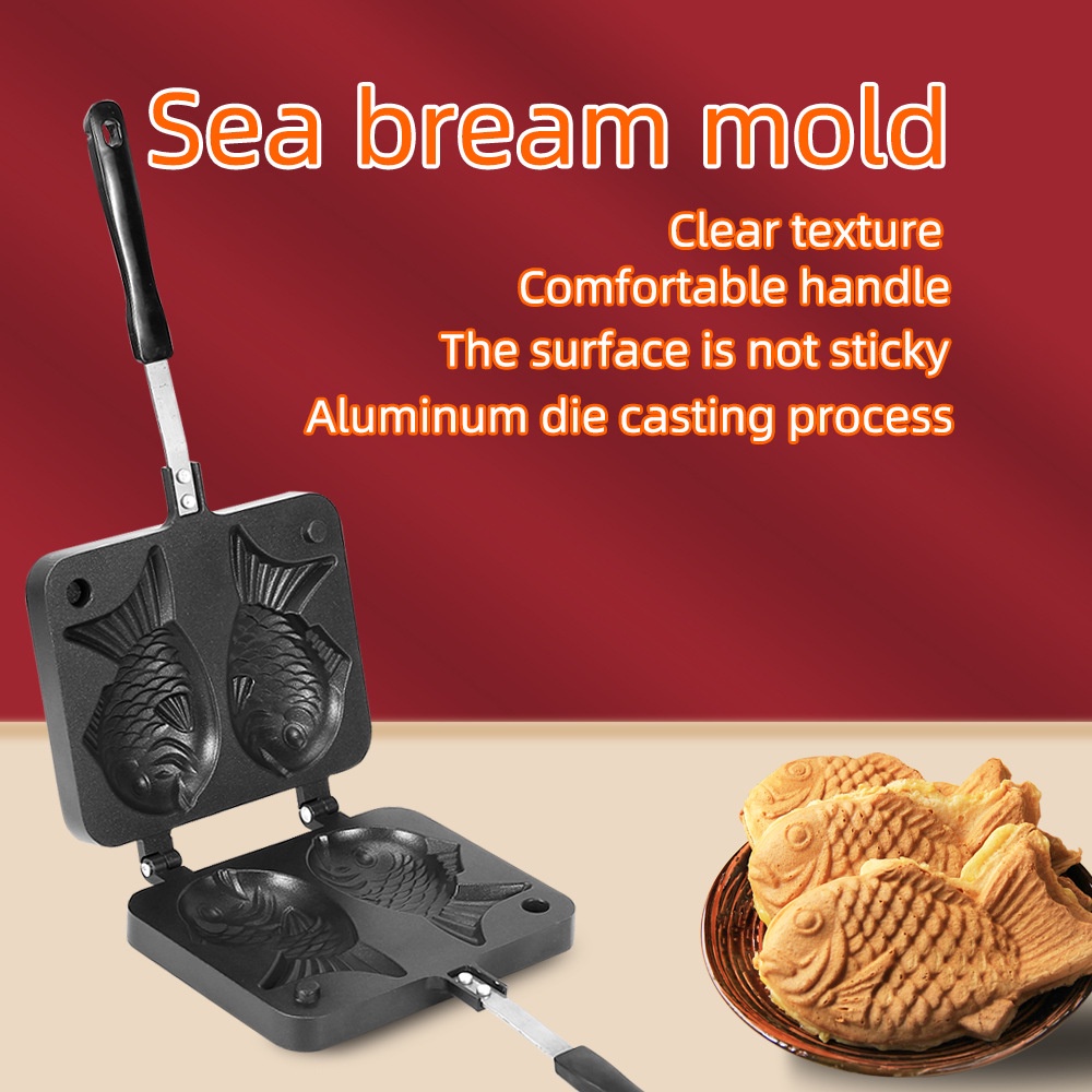 Taiyaki Japanese FishShaped Pan Maker 2 Cast Home Cooking Food Mold