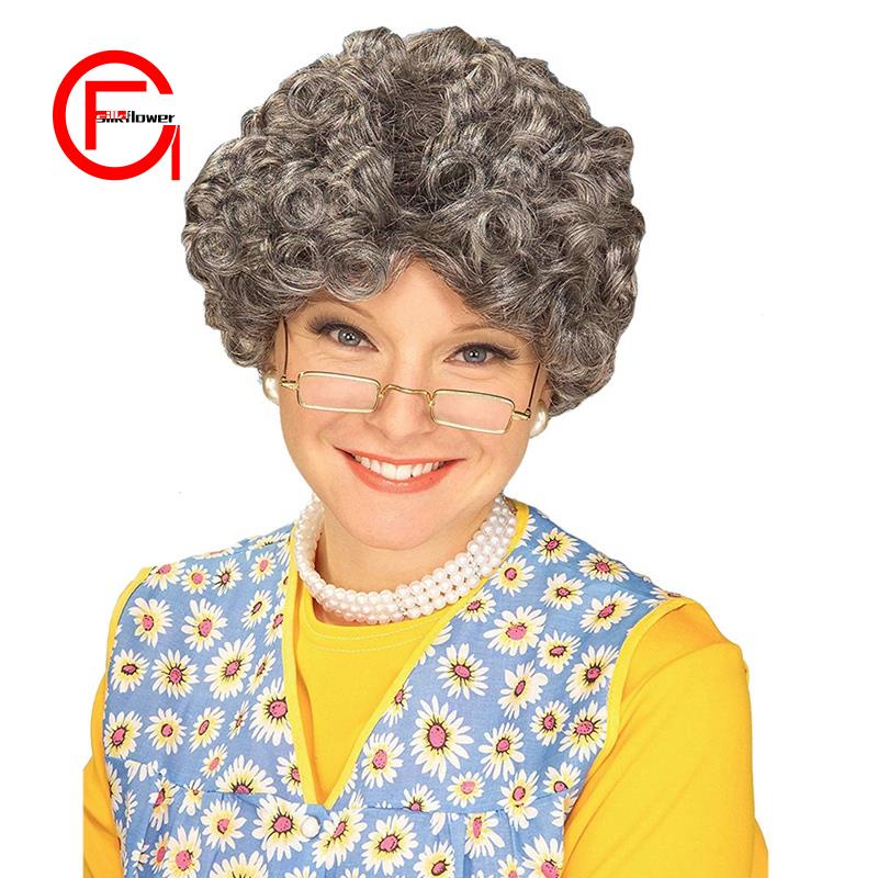 【silkflower2】silver Adult Momma Old Lady Costume Wig Granny Shopee Singapore