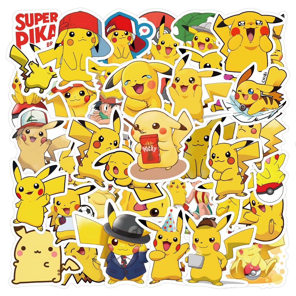 60 pcs Pokémn Pika.chu Cute Cartoon Waterproof PVC Stickers | Shopee ...