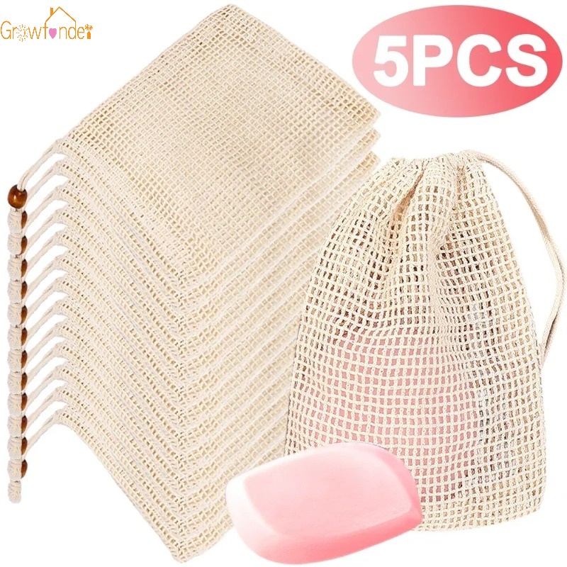 5Pcs Portable Pure Cotton Soft Soap Foaming Net Facial Cleanser Manual ...