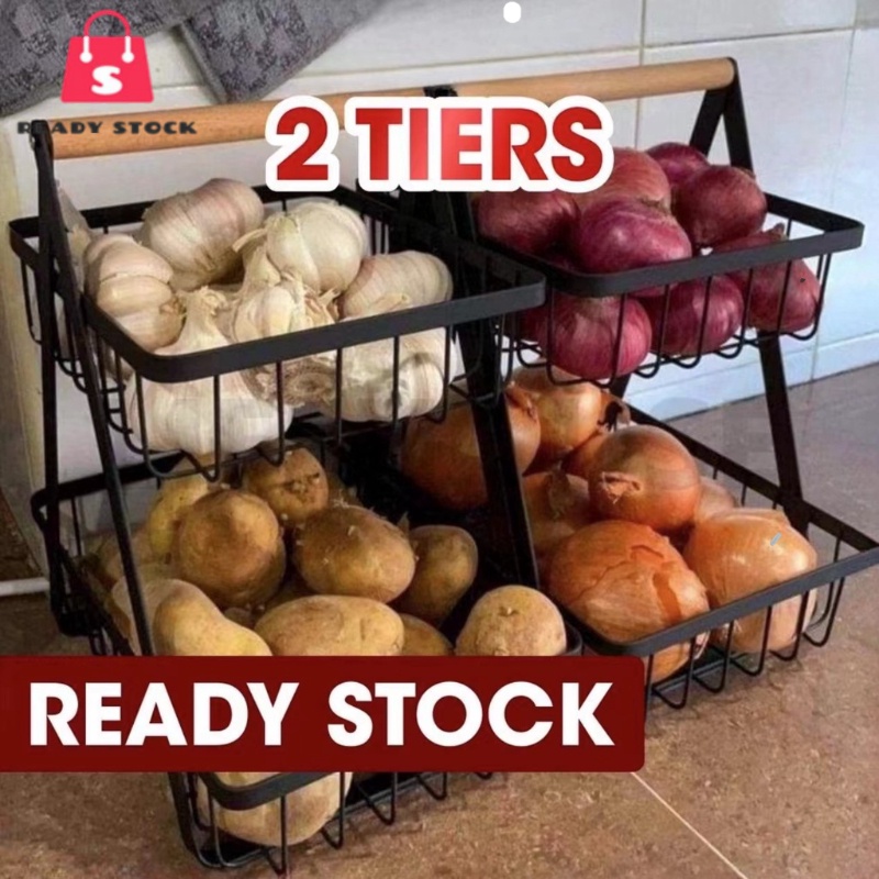 RSS_ 2 Tier Onion Rack Fruit Basket Rak Bawang Bertingkat Vegetable ...