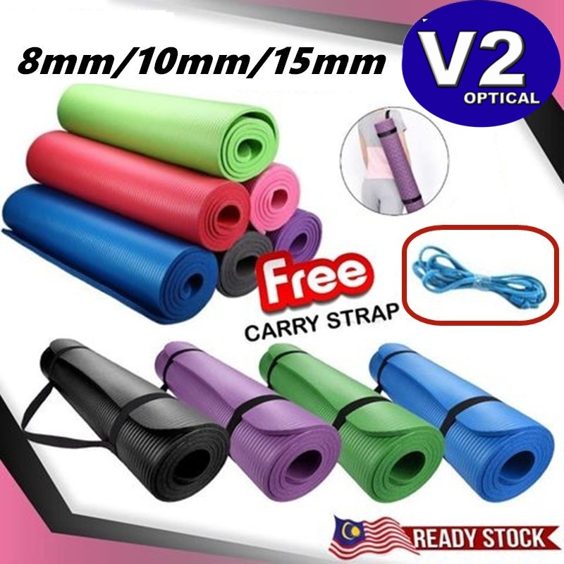 Extra Thick Yoga Mat Gym Fitness Workout Non Slip Exercise Carry strap 10mm