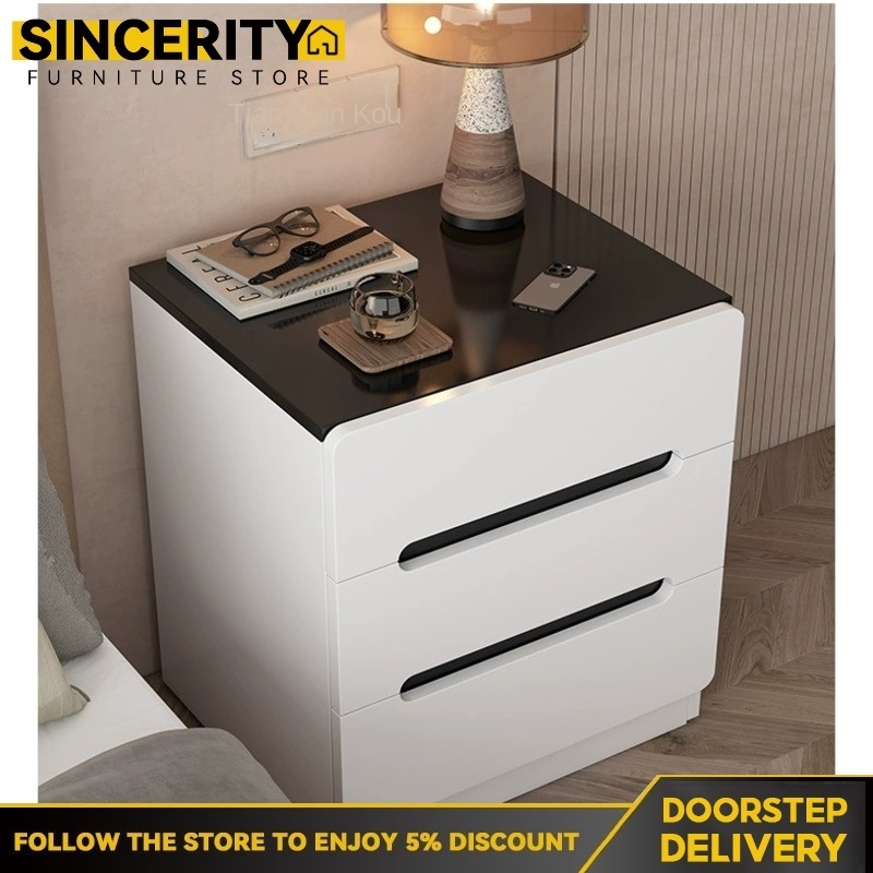 Black and white bedside cabinet