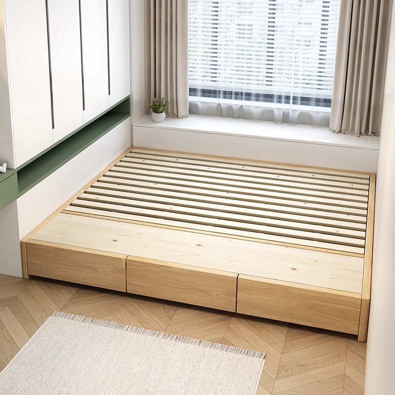Tatami Bed Frame Solid Wood Nordic Simple Drawer Storage NonBedside