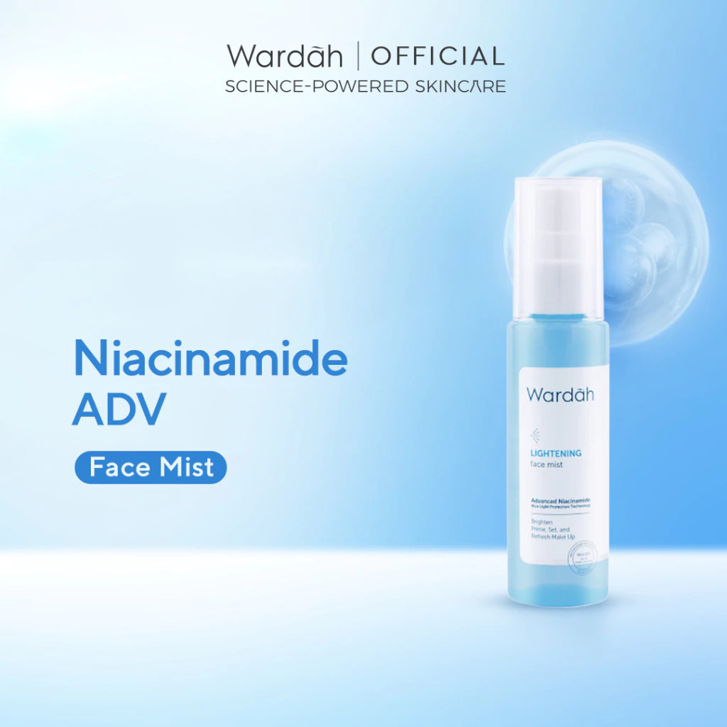 WARDAH Lightening Face Mist 60 ml - Face Mist 3-in-1 dengan 4X Niacinamide Advanced - Mencerahkan Kulit Sebagai Primer Sekaligus Setting Spray Untuk Kunci Tampilan Make Up - Spray Untuk Primer, Setting Spray dan Refresh - Skincare
