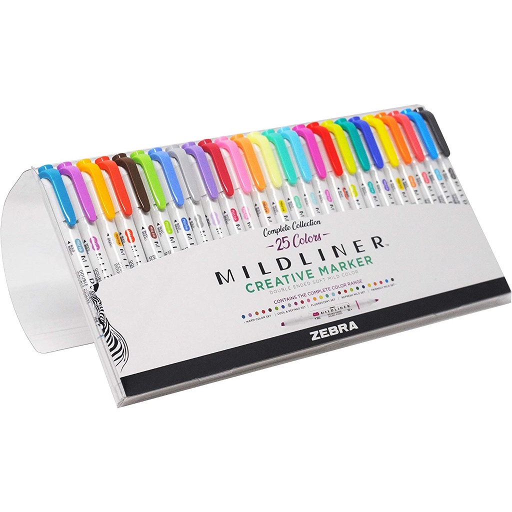Set of 35 pc Zebra Mildliner, Mild Liner, Dual Tip, Broad and Fine
