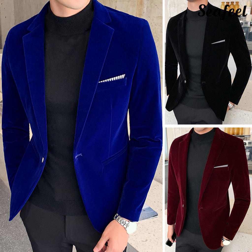 Men solid single button blazer sale