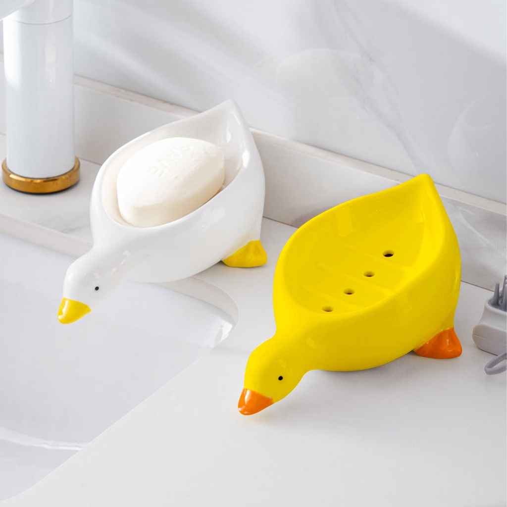 Soap Dish Self Draining Soap Holder Cute Duck Shape Soap Rack for Shower  Bathroom Tub Kitchen Sink CeramicTray Holder