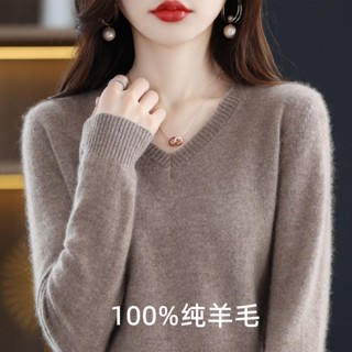 V-neck 100% Wool Cardigan Women Sweater Cashmere Knit Long-sleeved