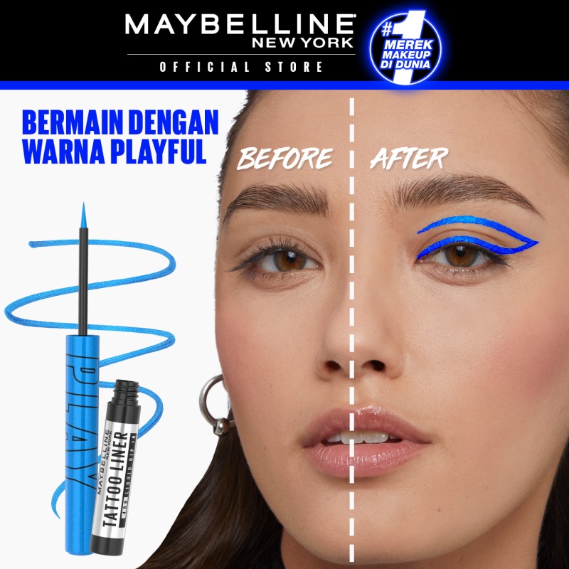 MAYBELLINE OFFICIAL Tattoo Liner Play 48H Liquid Color Eyeliner 4 Warna Waterproof Makeup Tahan Lama Eyeliner Putih High Impact Gampang Pigmented Black - Gambar 4