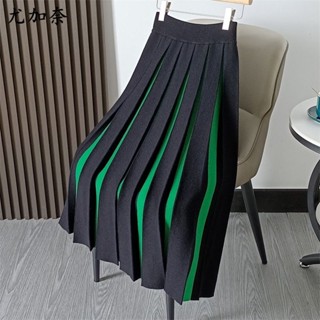 Mid length outlet pleated skirts green