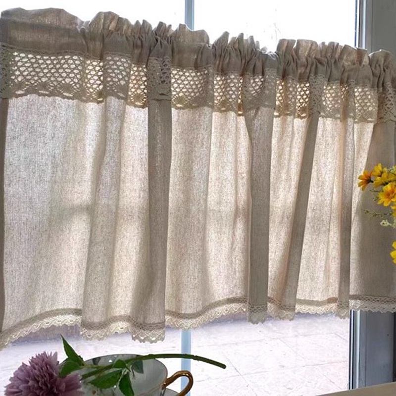 Retro Natural Linen Blend Window Valance Cotton Linen Kitchen Short ...