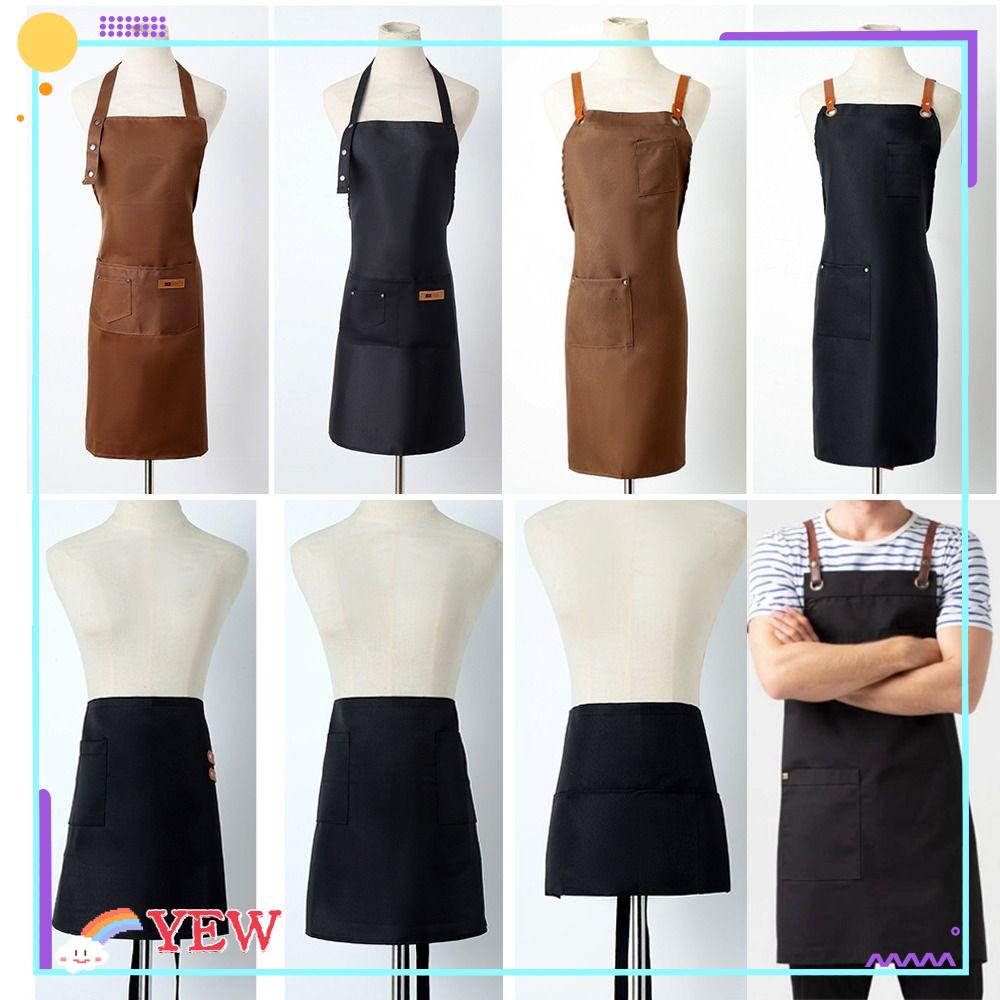 YEW Cooking Aprons, Black Khaki with Pockets Kitchen Apron, Cleaning