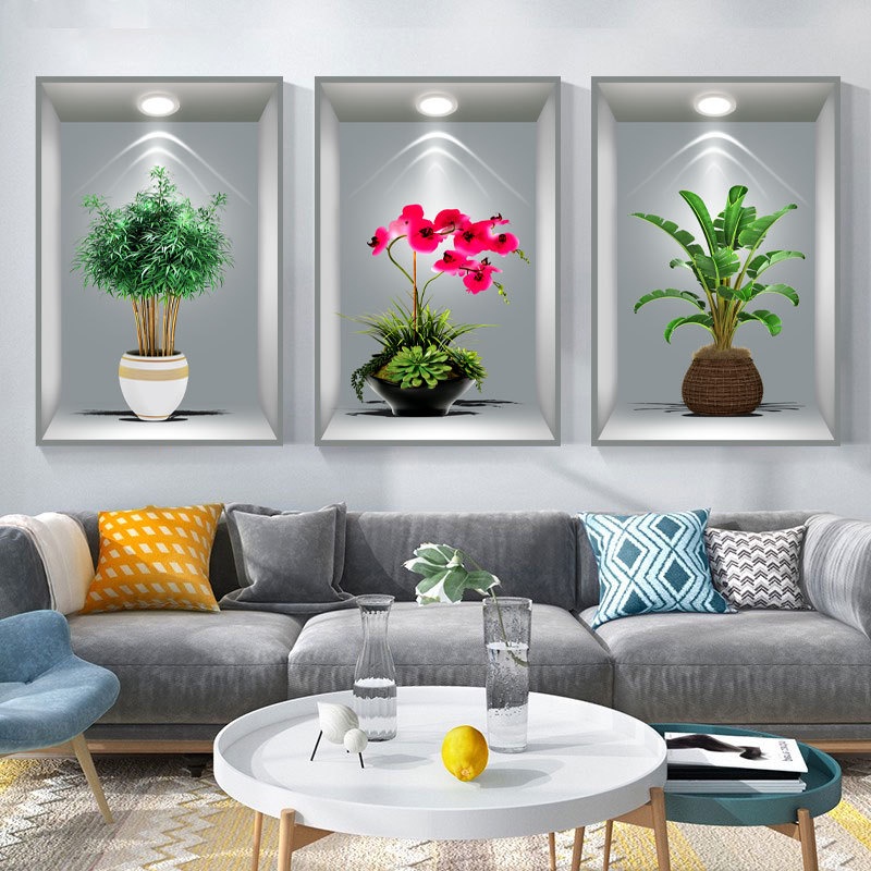 3 Pcs/set Green Plant And Flowers Wall Sticker Painting 3D Vinyl Wall