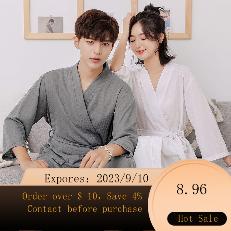 🌈Spring and Autumn Thin Absorbent Bathrobe plus Size Robe Waffle Men and Women Simple Bathrobe