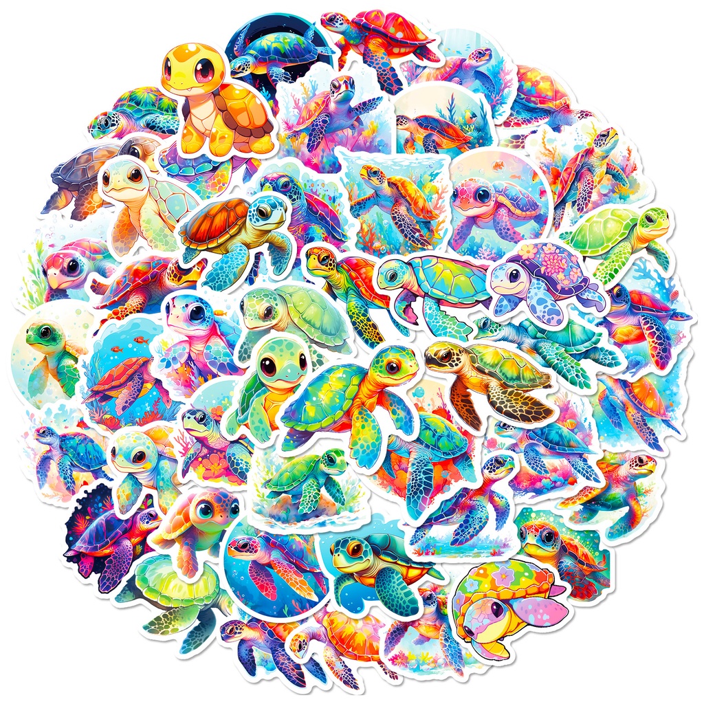 50PCS Colorful Ocean Turtle Stickers For Helmet Bicycle Hand Account ...