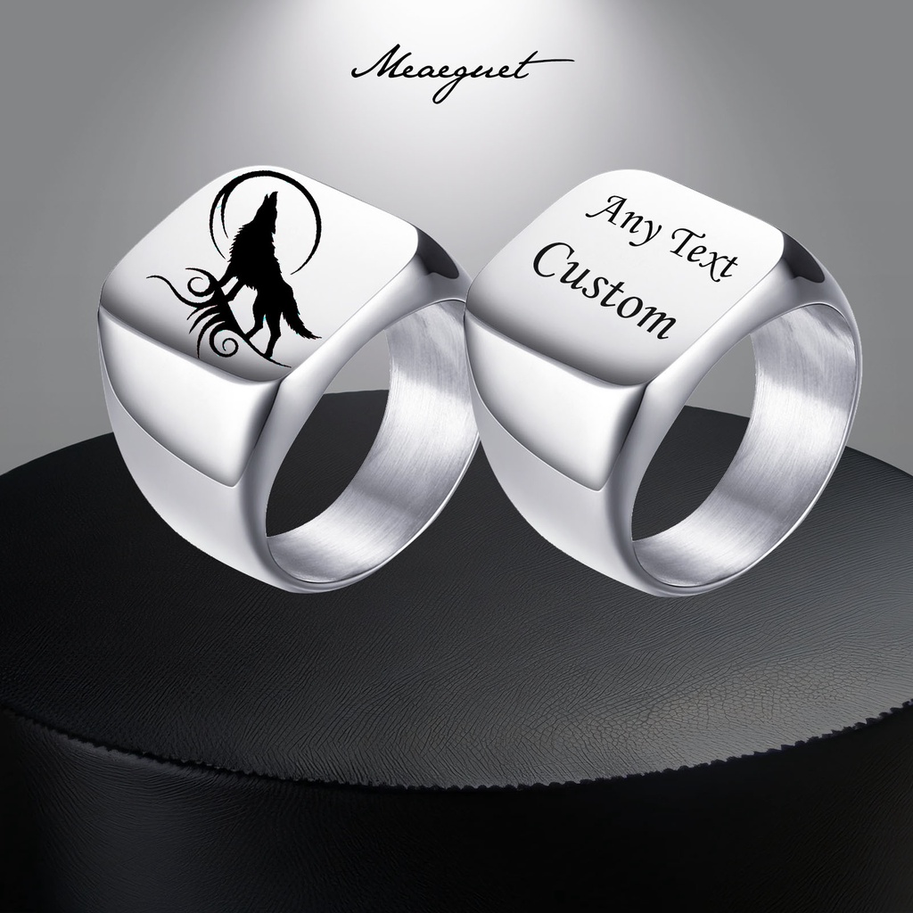 Meaeguet Custom Picture Text Mens Rings Stainless Steel Square Signet ...