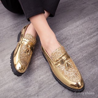 Gold on sale tassel loafers