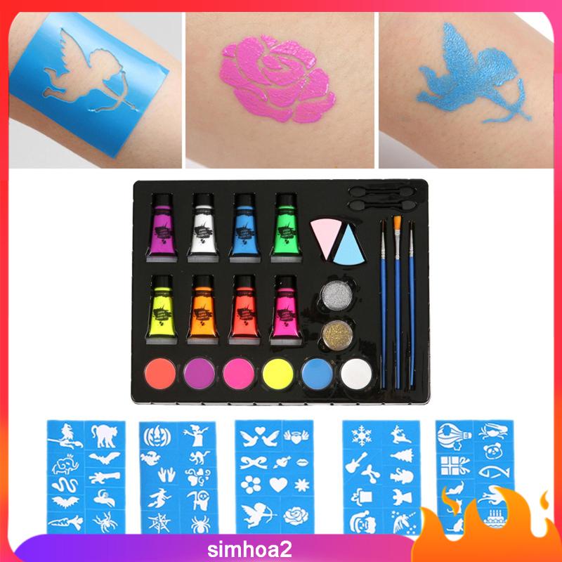 [Simhoa2] Face Body Paint Set Face Painting Colors Stencil Template