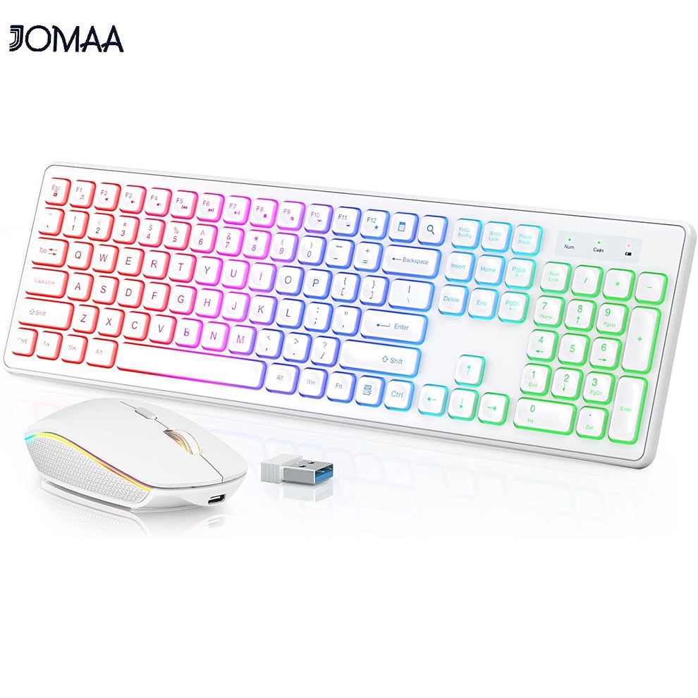 Jomaa Type-c Wireless Keyboard and Mouse Combo RGB Backlit Rechargeable ...