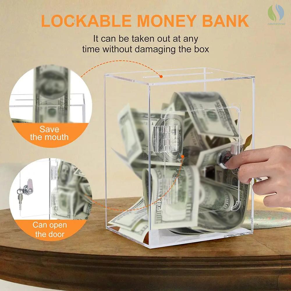 Clear Piggy Bank for Adults & Kids Acrylic Lockable Money Box with Key ...