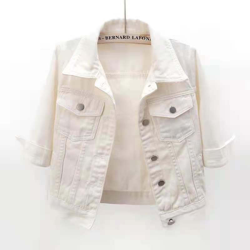 White fitted denim on sale jacket