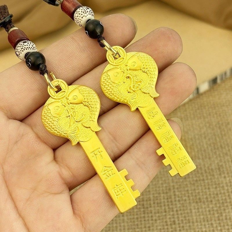 招财开金库十二生肖金钥匙黄铜钥匙扣龙年男女汽车钥匙五福小挂件