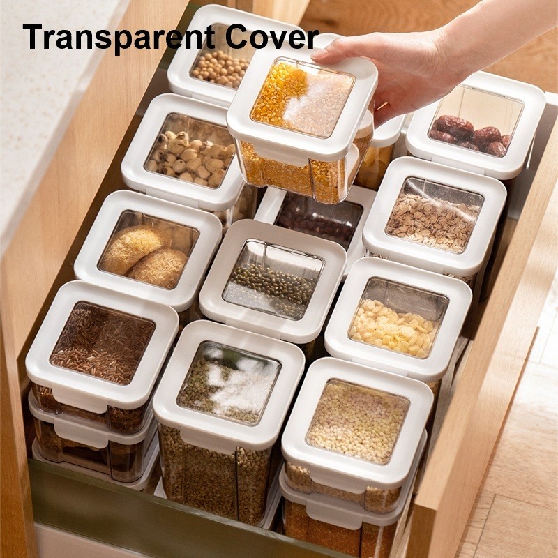 White Cover Stackable Airtight Kitchen Food Storage Container ...