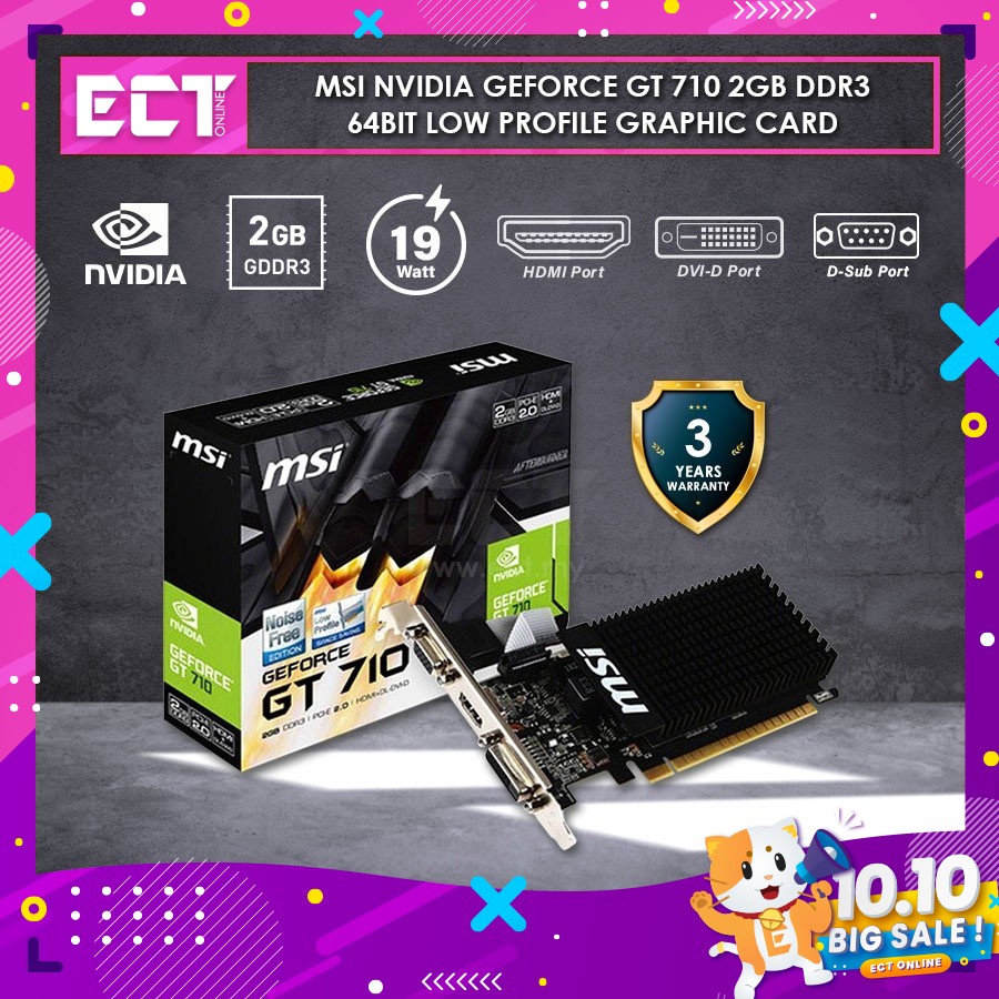 MSI NVIDIA GeForce GT 710 2GB DDR3 64Bit Low Profile Graphic Card