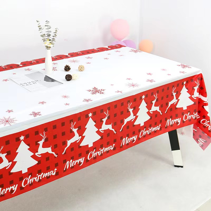 Xmas Tree Elk Snowflake Merry Christmas Tablecloth 137x274cm Disposable