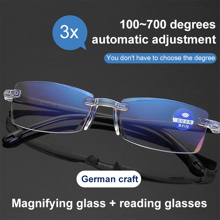 Autozoom rimless reading glasses for near and far viewing antiradiation