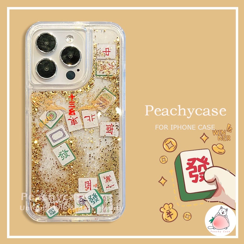 Luxury Gold Glitter Chinese Style Mahjong Tiles Quicksand Phone
